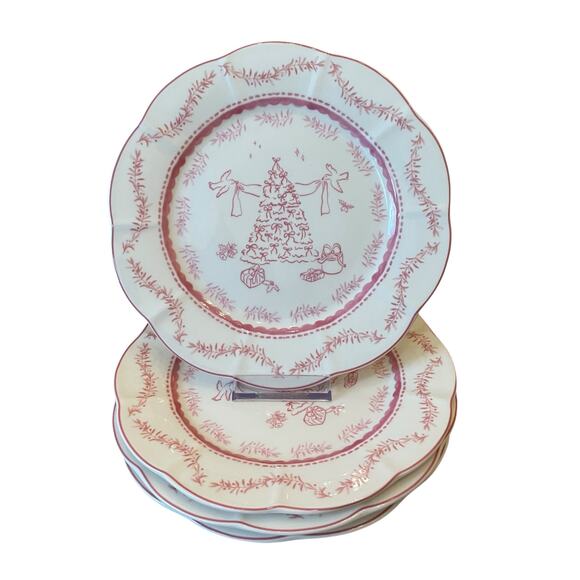 Monterey Bay Porcelain Christmas Salad Plates 8.5in Pink & White NEW - Picture 1 of 14